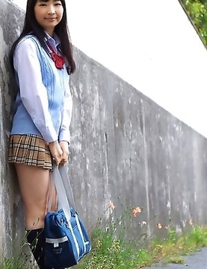 Kotone Moriyama in uniform bends and shows ass on street