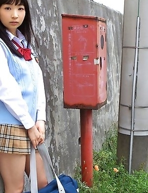 Kotone Moriyama in uniform bends and shows ass on street