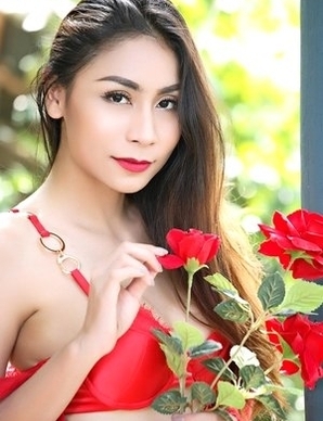 Long legs Asian Sophia in sexy red lingerie