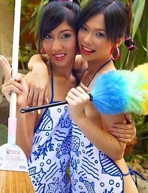 Ae & Yoko are ready to clean your house. These babes are dressed in sexy maids outfits equipped with cleaning utensils.